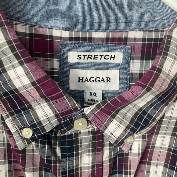 Haggar button up plaid grid style long sleeve shirt - Picture 3 of 4